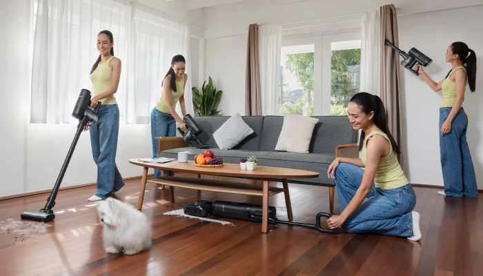 cara menghemat tenaga saat bersih bersih dengan vacuum cleaner Tineco Floor One Switch S7 Stretch